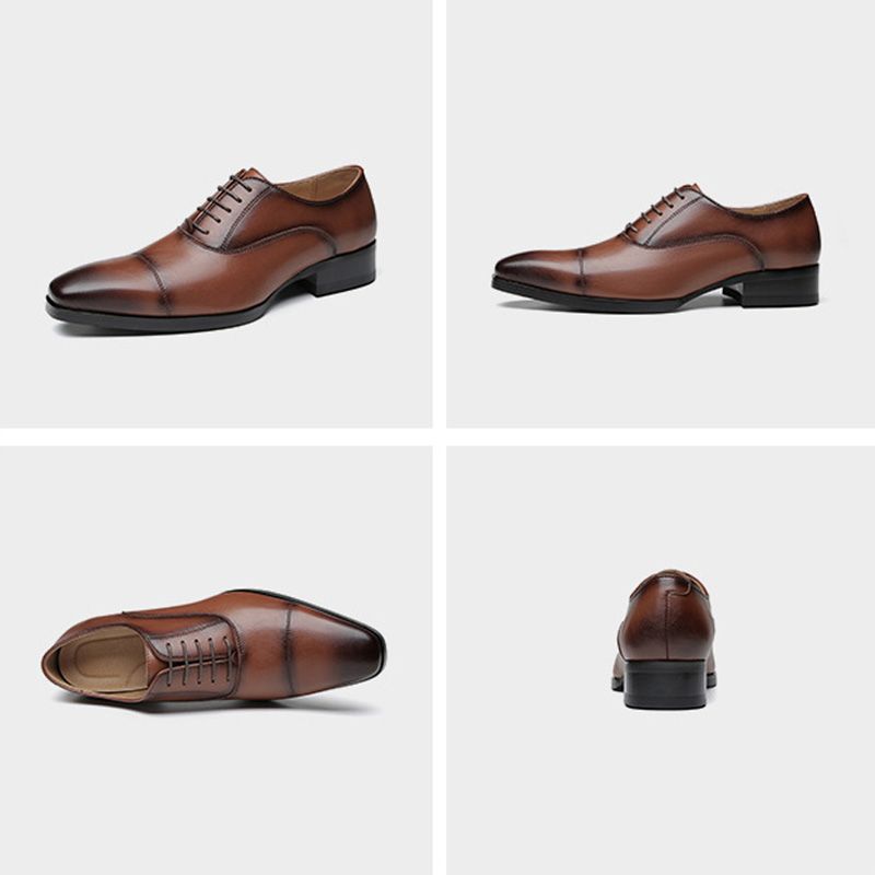 Sapatos Formais Masculinos Oxford Cap Toe Couro - Marrom