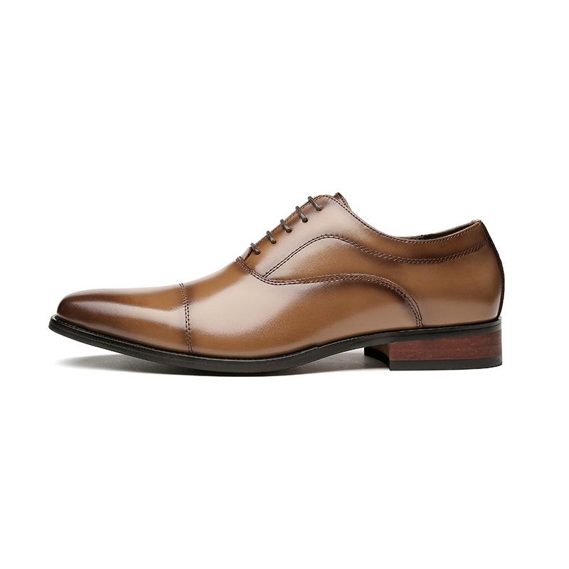 Sapatos Formais Masculinos Oxford Cap Toe Couro Vaca Salto Madeira - Cáqui