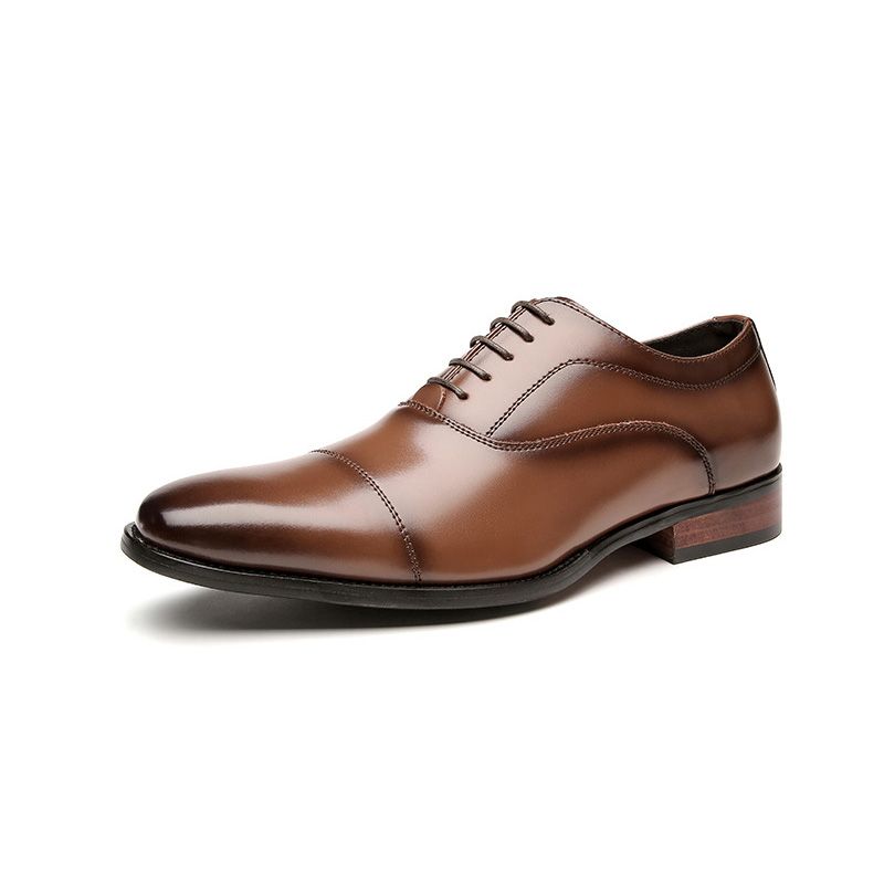 Sapatos Formais Masculinos Oxford Cap Toe Couro Vaca Salto Madeira - Marrom