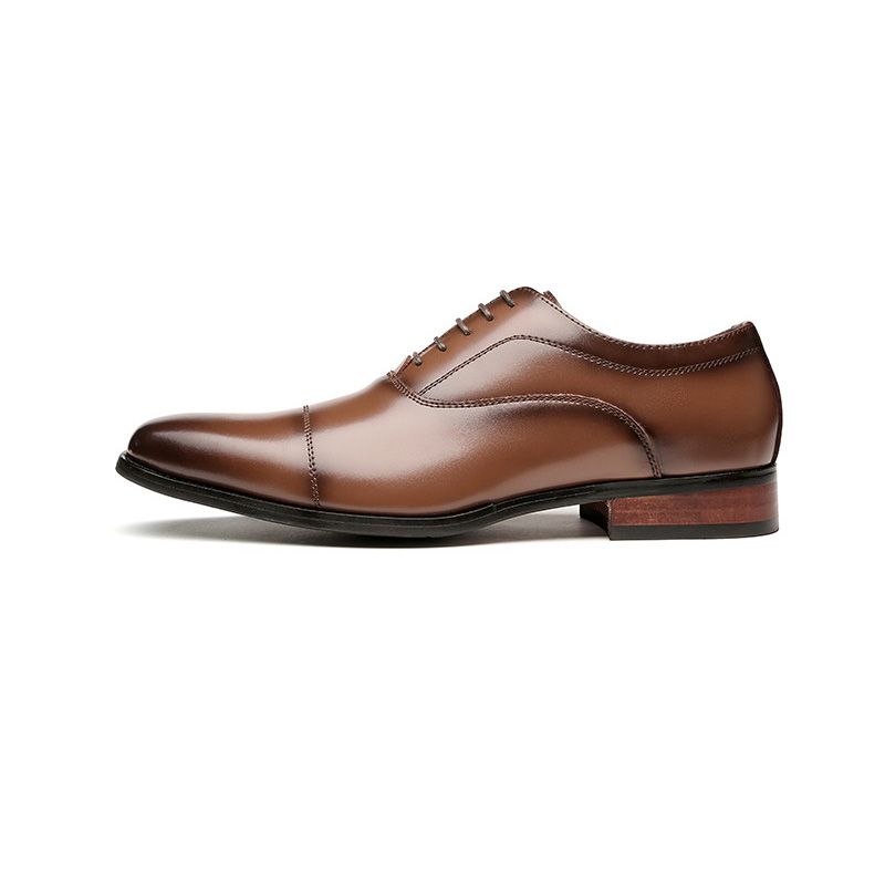 Sapatos Formais Masculinos Oxford Cap Toe Couro Vaca Salto Madeira - Marrom