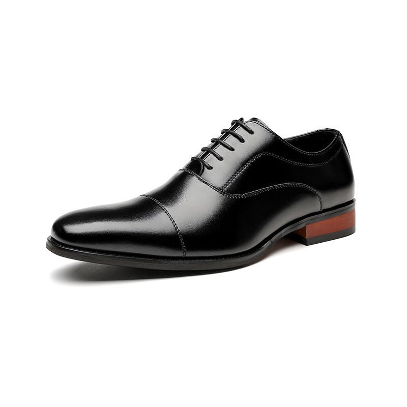 Sapatos Formais Masculinos Oxford Cap Toe Couro Vaca Salto Madeira - Preto