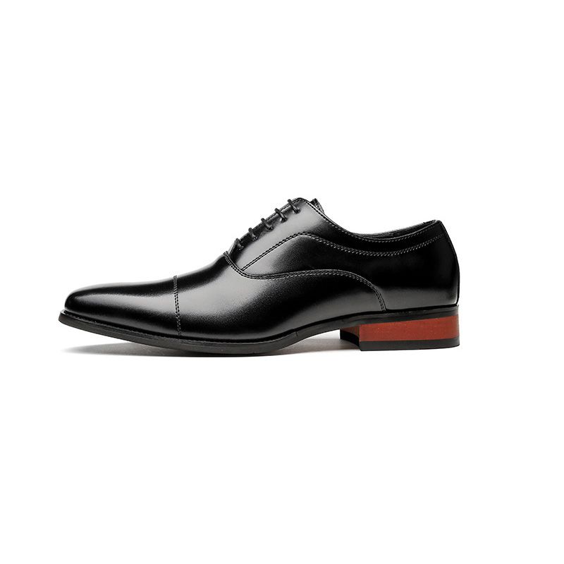 Sapatos Formais Masculinos Oxford Cap Toe Couro Vaca Salto Madeira - Preto