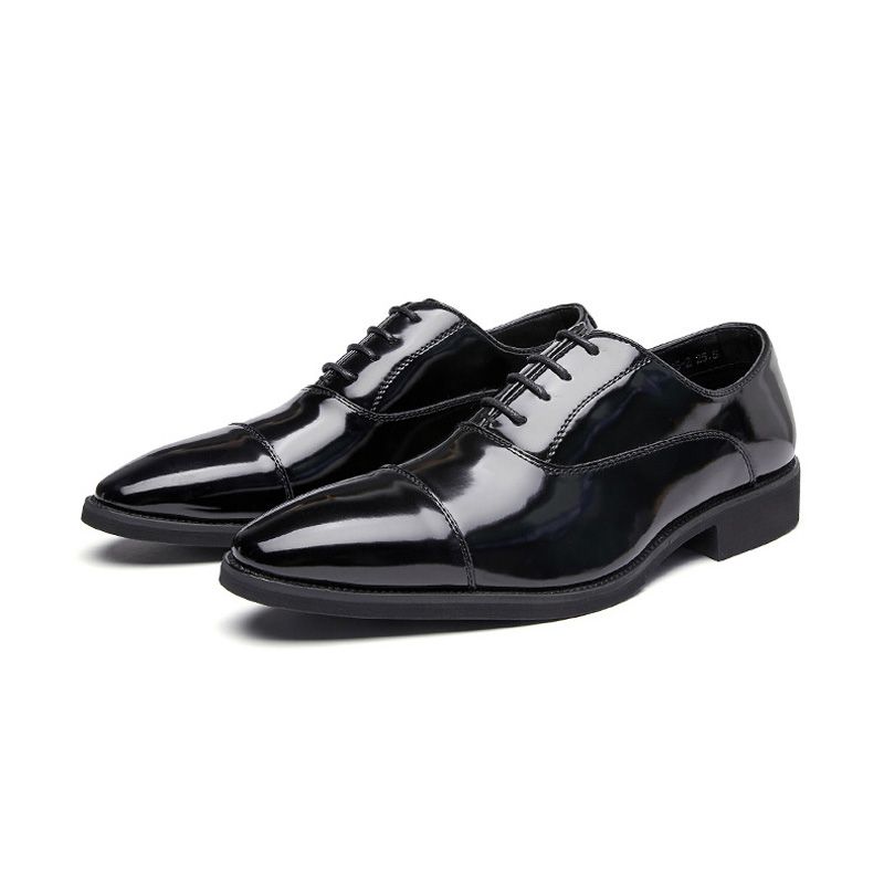 Sapatos Formais Masculinos Oxford Couro Vaca Bico Fino - Preto