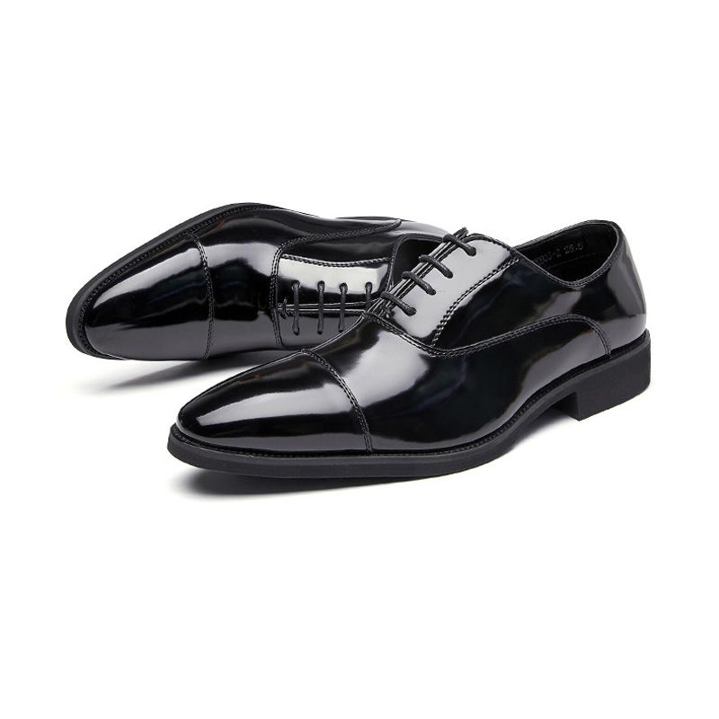 Sapatos Formais Masculinos Oxford Couro Vaca Bico Fino - Preto