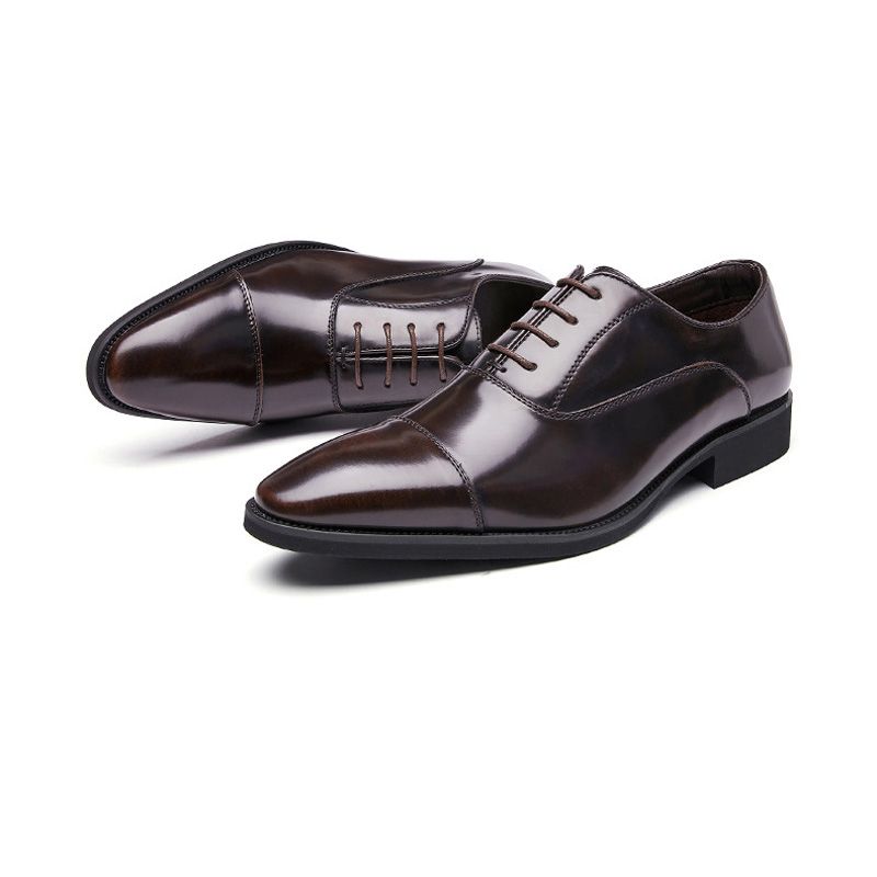 Sapatos Formais Masculinos Oxford Couro Vaca Bico Fino - Marrom