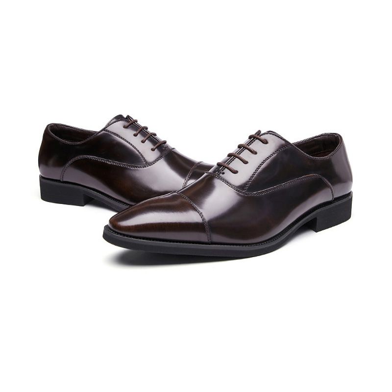 Sapatos Formais Masculinos Oxford Couro Vaca Bico Fino - Marrom