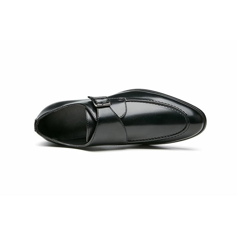 Sapatos Monk Masculinos Formais Fivela Couro Microfibra Dedo Apontado - Preto