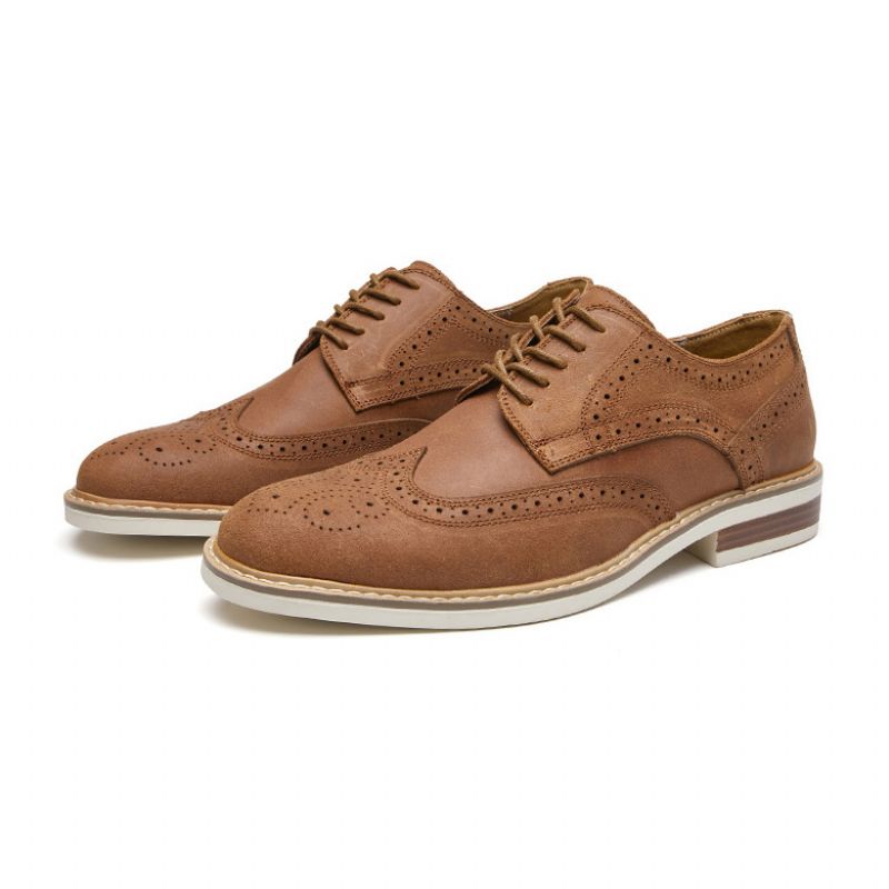 Sapatos Sociais Masculinos Brogue Camurça Couro Vaca Retrô Derby Redondos