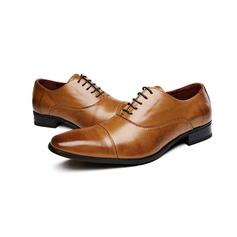 Sapatos Sociais Masculinos Business Modern Lace Up Oxford Square Toe Leather - Marrom