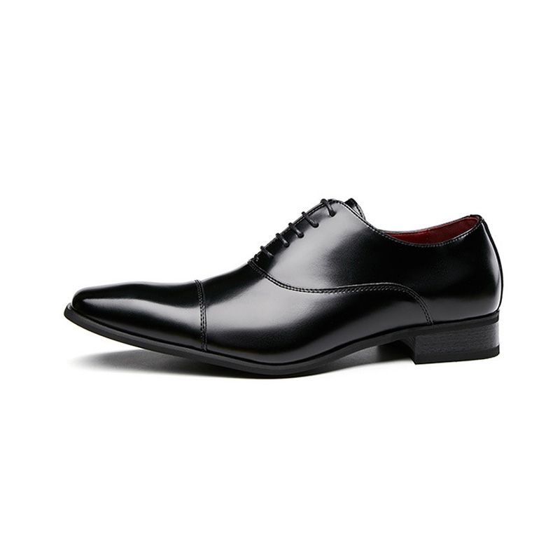 Sapatos Sociais Masculinos Business Modern Lace Up Oxford Square Toe Leather - Preto