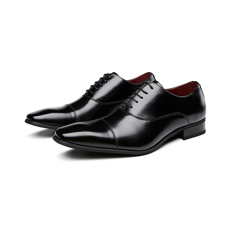 Sapatos Sociais Masculinos Business Modern Lace Up Oxford Square Toe Leather - Preto