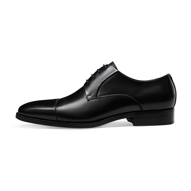 Sapatos Sociais Masculinos Com Bico Redondo Couro Vaca Cordões E Derby 4 Ilhós - Preto