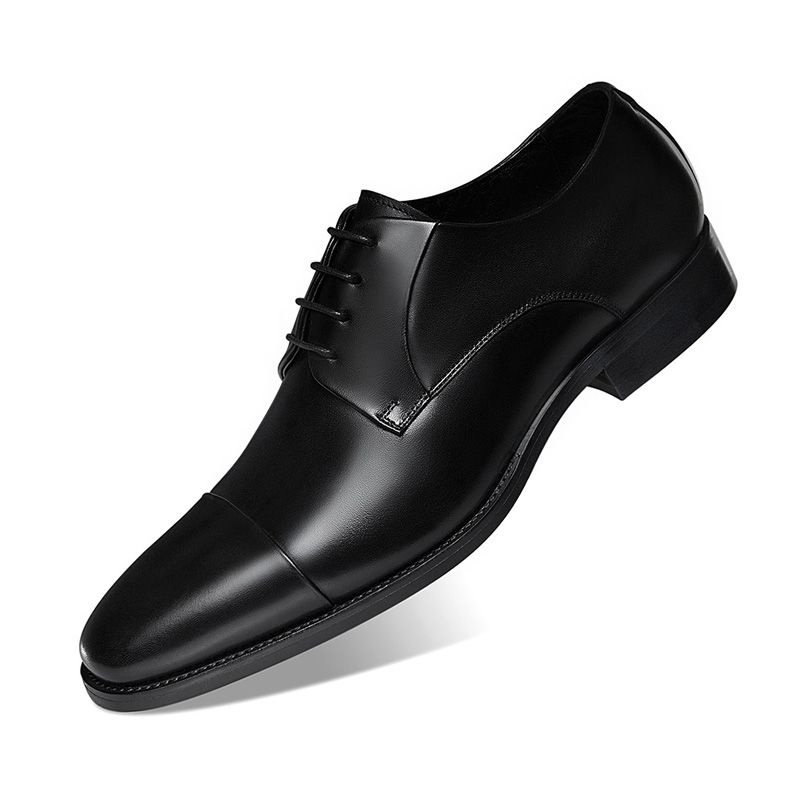 Sapatos Sociais Masculinos Com Bico Redondo Couro Vaca Cordões E Derby 4 Ilhós - Preto