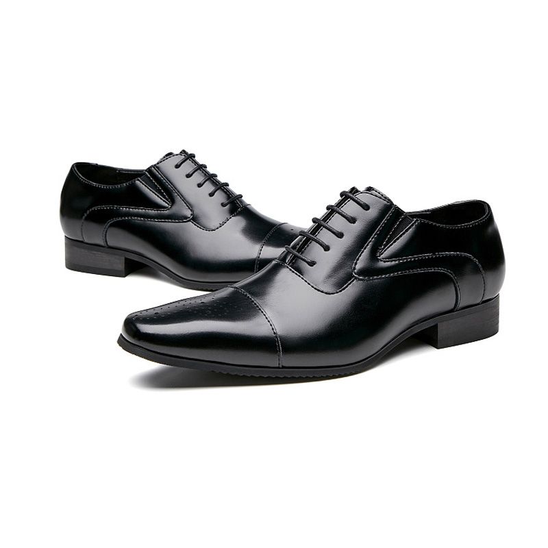 Sapatos Sociais Masculinos Oxford Com 5 Ilhós Couro Vaca E Bico Quadrado - Preto