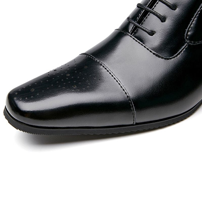 Sapatos Sociais Masculinos Oxford Com 5 Ilhós Couro Vaca E Bico Quadrado - Preto