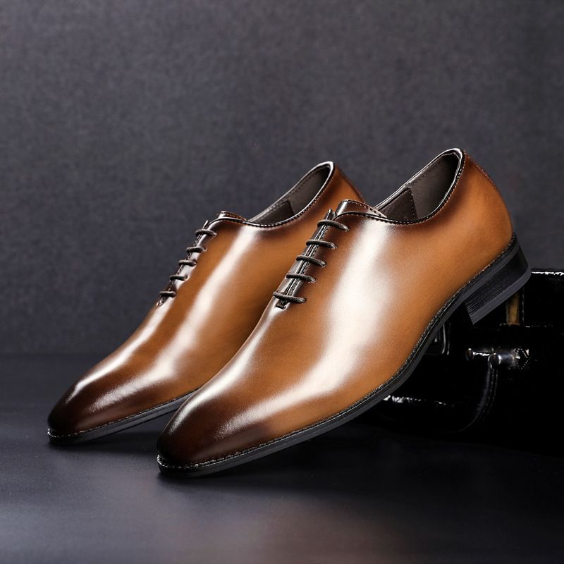 Sapatos Sociais Masculinos Oxford Couro Vaca Com Cadarço E Bico Fino - Marrom