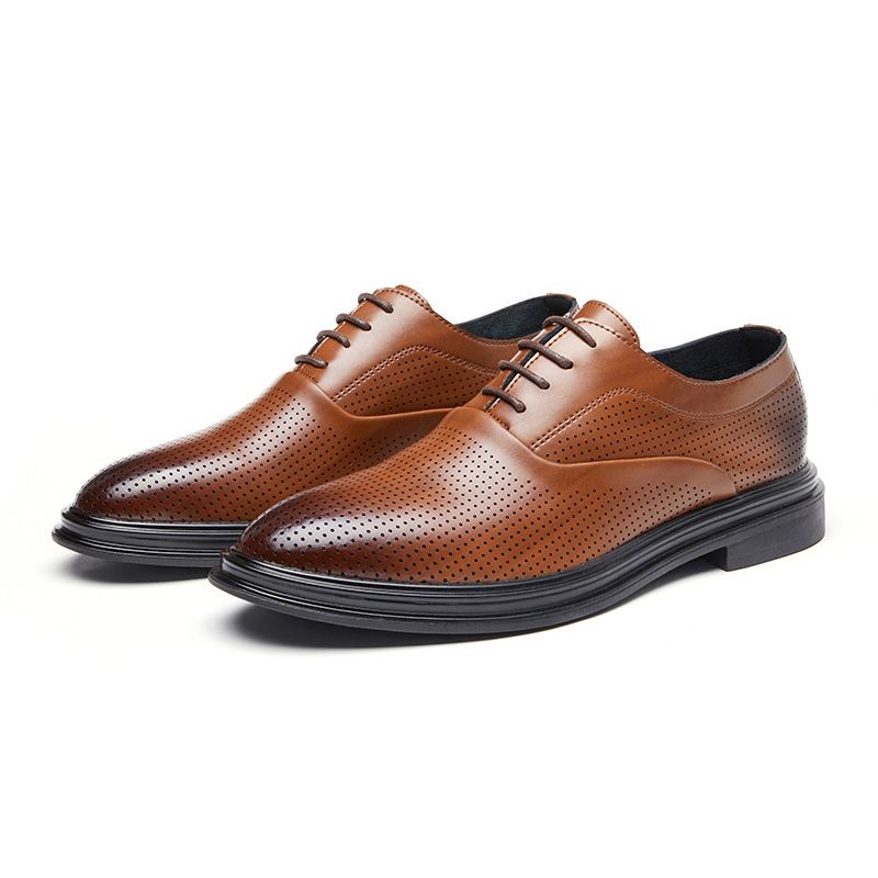 Sapatos Sociais Masculinos Oxford Couro Vaca Respirável Bico Fino Com Cadarço E 3 Ilhós