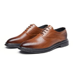 Sapatos Sociais Masculinos Oxford Couro Vaca Respirável Bico Fino Com Cadarço E 3 Ilhós