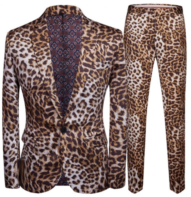 Terno Masculino 2 Peças Com Padrão Floral E Estampa Leopardo Vestido Formal Individualidade Para Boate Um Botão