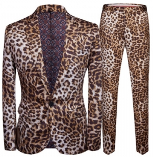 Terno Masculino 2 Peças Com Padrão Floral E Estampa Leopardo Vestido Formal Individualidade Para Boate Um Botão