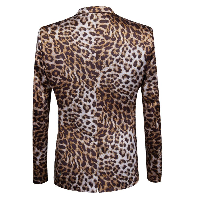 Terno Masculino 2 Peças Com Padrão Floral E Estampa Leopardo Vestido Formal Individualidade Para Boate Um Botão - Amarelo / Branco