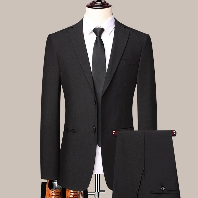 Terno Masculino 2 Peças Slim Negócios Moderno Formal Vestido Casamento Dois Botões - Preto