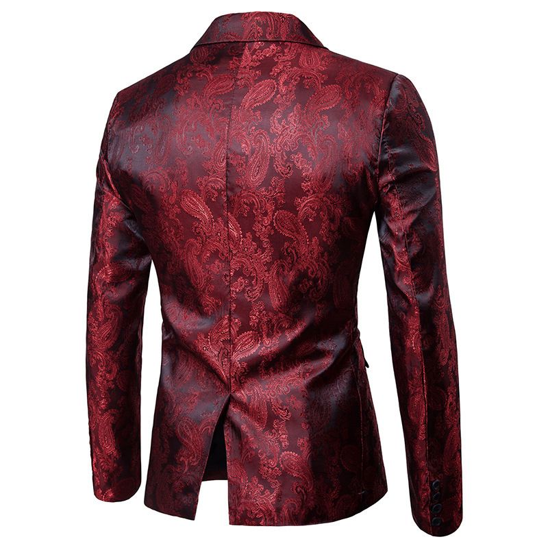 Terno Masculino 2 Peças Um Botão Padrão Floral Brilhante Lapela Slim - Vermelho