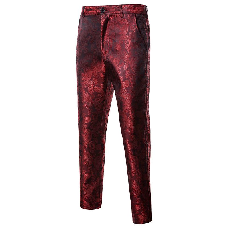 Terno Masculino 2 Peças Um Botão Padrão Floral Brilhante Lapela Slim - Vermelho