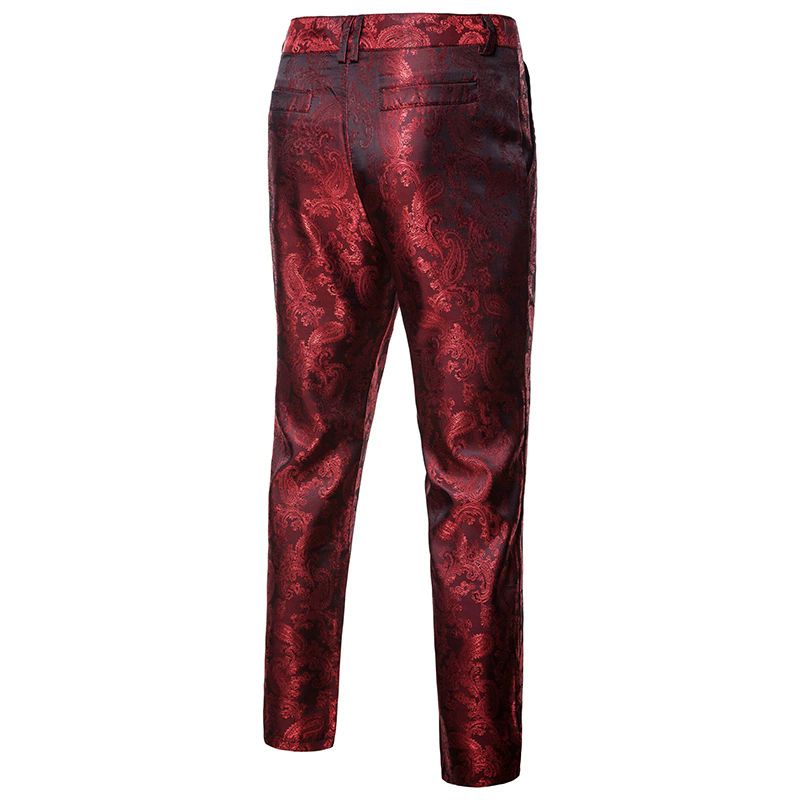 Terno Masculino 2 Peças Um Botão Padrão Floral Brilhante Lapela Slim - Vermelho