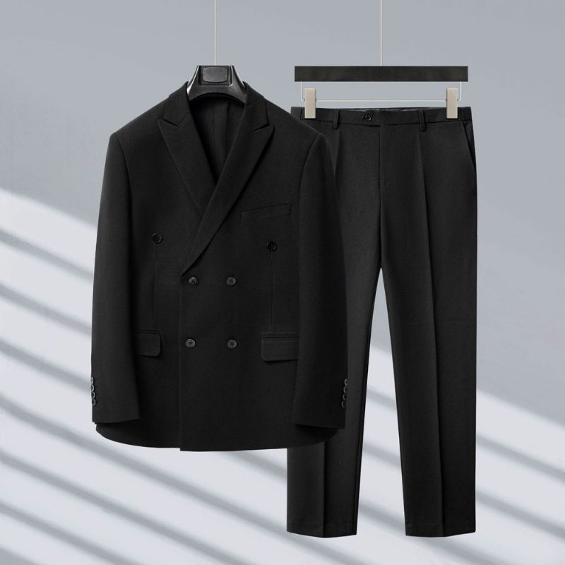 Terno Masculino 3 Peças Com Botões Duplos Roupa Casamento Moderna Elástico Solto Grande - Preto