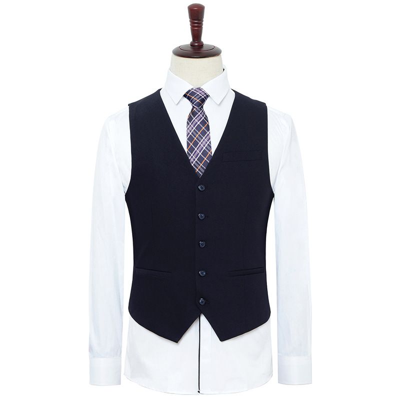 Terno Masculino 3 Peças Com Dois Botões Vestido Formal Fino Cor Sólida Tamanho Grande - Azul Escuro