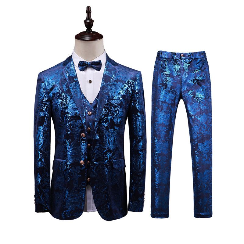 Terno Masculino 3 Peças Com Dois Botões Vestido Formal Fino Fácil Cuidar - Azul