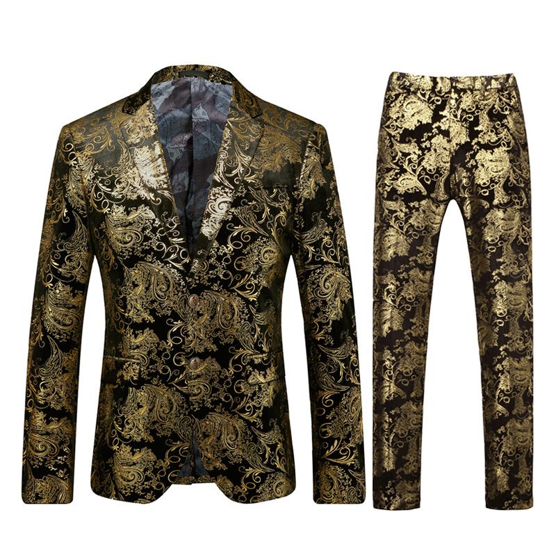 Terno Masculino 3 Peças Com Dois Botões Vestido Formal Fino Fácil Cuidar - Dourado