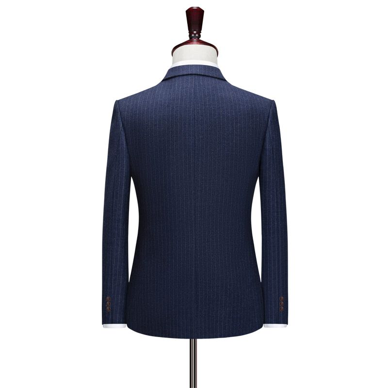 Terno Masculino 3 Peças Com Estampa Listras E Um Botão Elegante Formal Slim - Azul