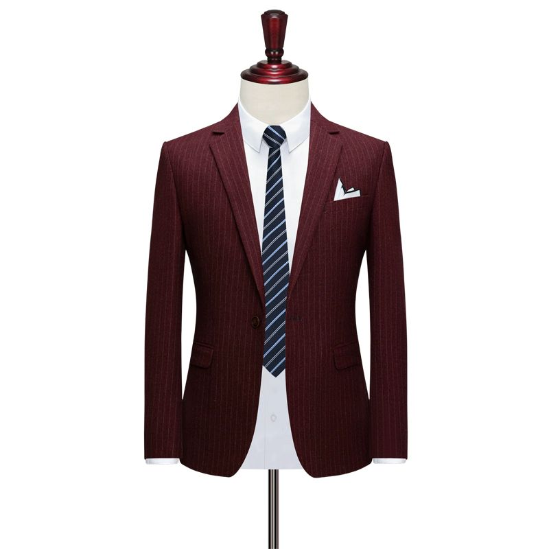 Terno Masculino 3 Peças Com Estampa Listras E Um Botão Elegante Formal Slim - Vermelho