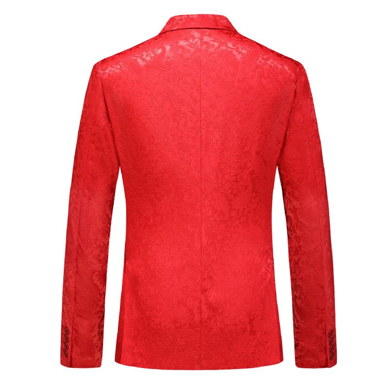 Terno Masculino 3 Peças Com Gola Plana Dupla Breasted Vestido Formal Jacquard Casamento Tamanho Grande - Vermelho