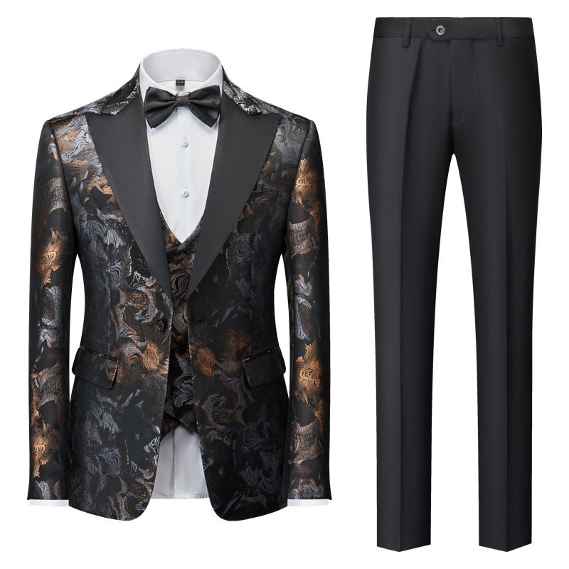 Terno Masculino 3 Peças Com Padrão Floral Vestido Formal Casual Lapela Repicada Um Botão Festa