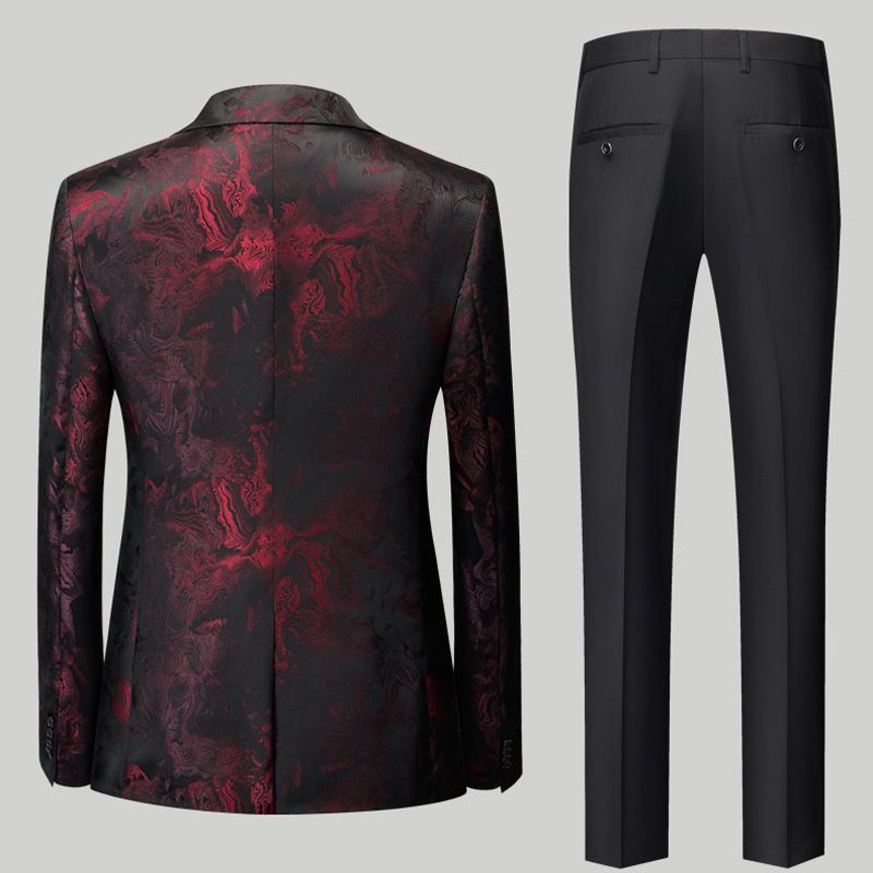 Terno Masculino 3 Peças Com Padrão Floral Vestido Formal Casual Lapela Repicada Um Botão Festa - Vermelho