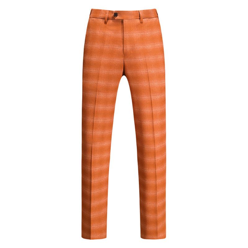 Terno Masculino 3 Peças Com Padrão Xadrez Roupas Formais Modernas E Finas Um Botão - Laranja