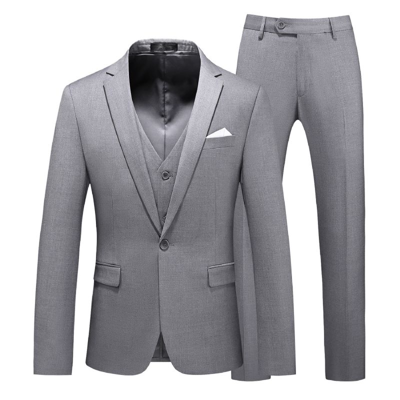 Terno Masculino 3 Peças Com Um Botão Vestido Formal Casamento Cor Sólida