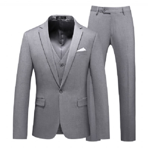 Terno Masculino 3 Peças Com Um Botão Vestido Formal Casamento Cor Sólida