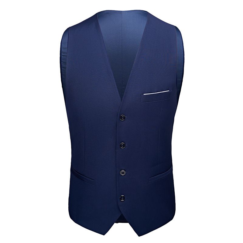 Terno Masculino 3 Peças Grande E Alto Um Botão Vestido Formal Bloco Cores - Azul Escuro