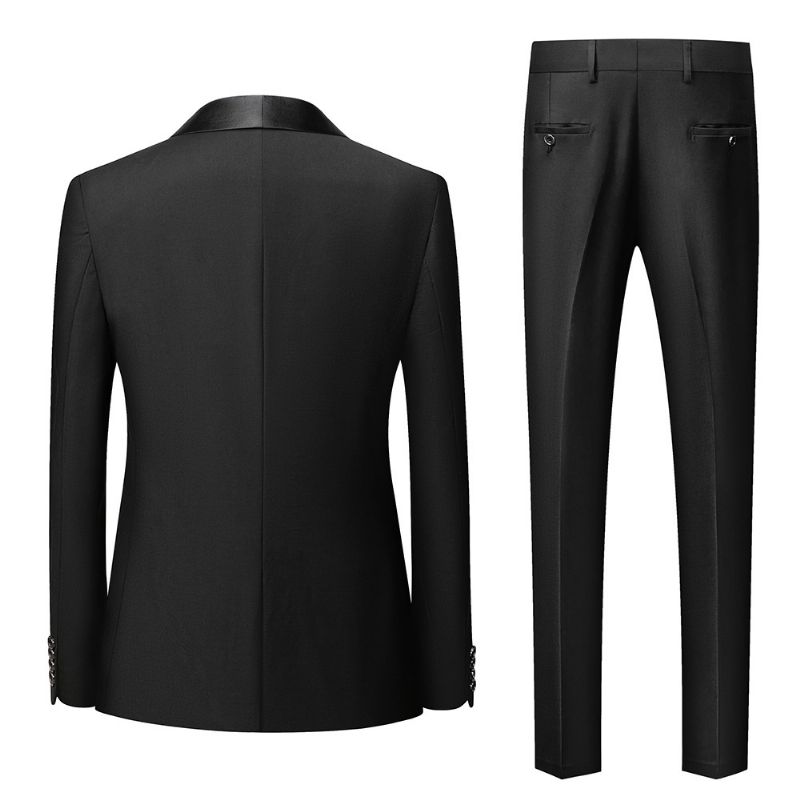 Terno Masculino 3 Peças Grande E Alto Um Botão Vestido Formal Bloco Cores - Preto