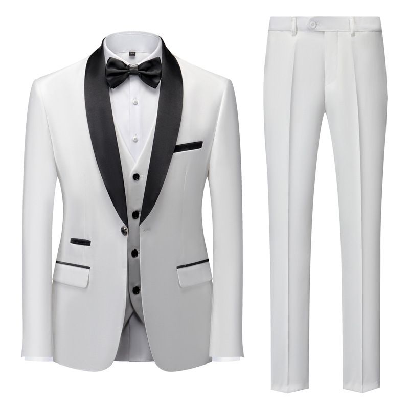 Terno Masculino 3 Peças Grande E Alto Um Botão Vestido Formal Bloco Cores - Branco