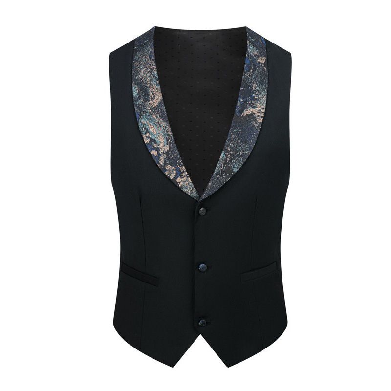 Terno Masculino 3 Peças Outono / Inverno Jacquard Com Um Botão Vestido Formal Casamento Lapela Repicada - Azul