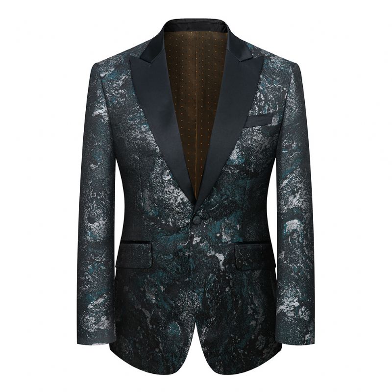 Terno Masculino 3 Peças Outono / Inverno Jacquard Com Um Botão Vestido Formal Casamento Lapela Repicada - Verde