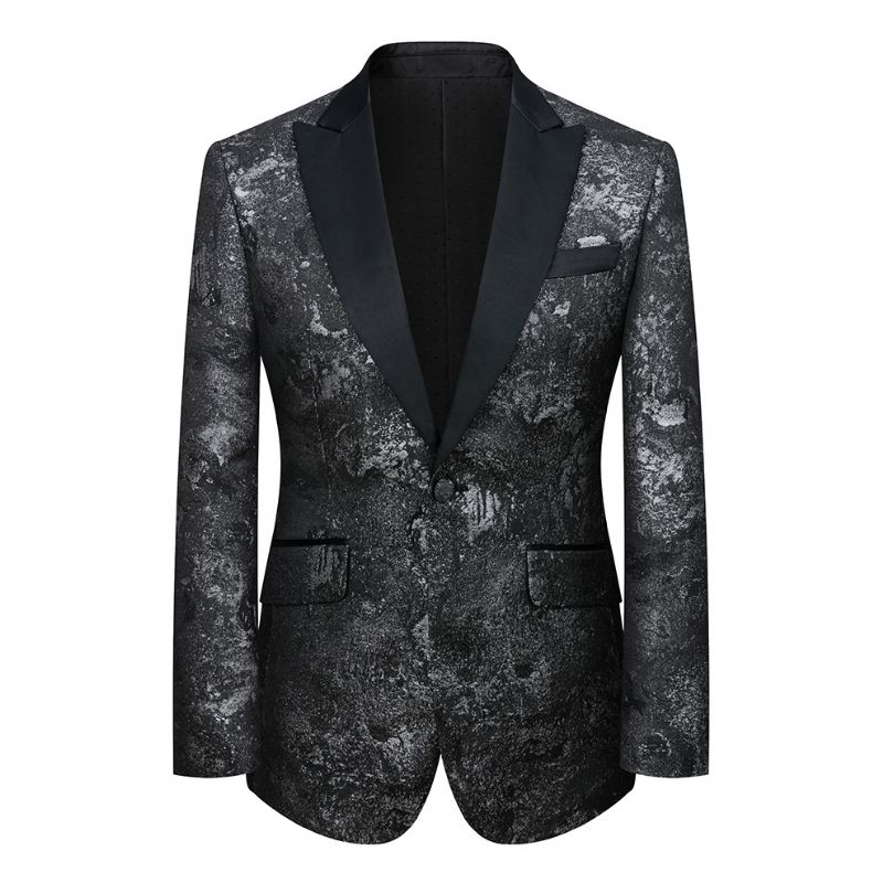 Terno Masculino 3 Peças Outono / Inverno Jacquard Com Um Botão Vestido Formal Casamento Lapela Repicada - Prata