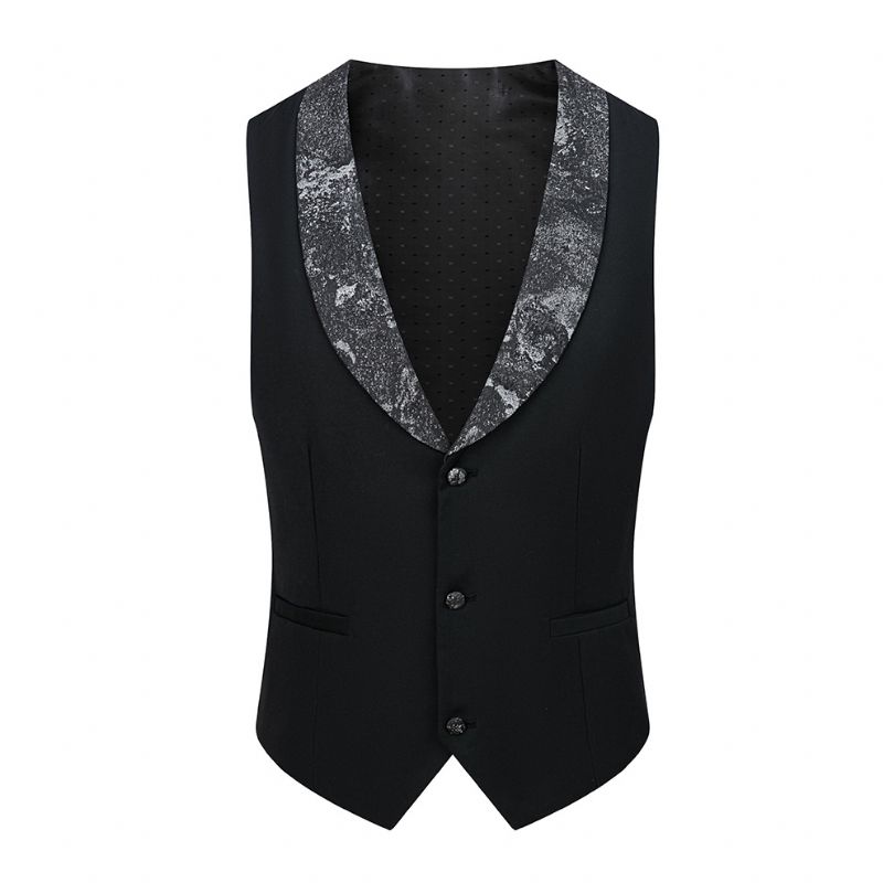 Terno Masculino 3 Peças Outono / Inverno Jacquard Com Um Botão Vestido Formal Casamento Lapela Repicada - Prata