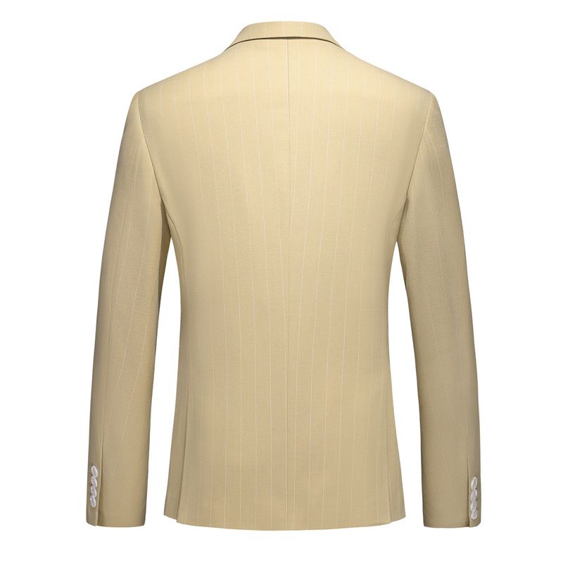 Terno Masculino 3 Peças Roupas Formais Listra Padrão Único Breasted Dois Botões Elegante - Amarelo