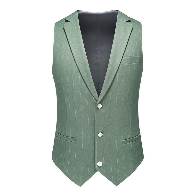 Terno Masculino 3 Peças Roupas Formais Listra Padrão Único Breasted Dois Botões Elegante - Verde